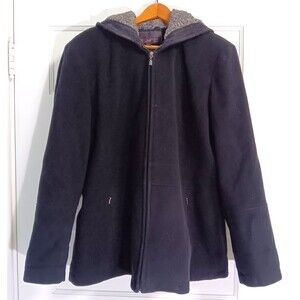 Vintage Barn Chore Coat Wn XL Black Wool Sherpa Lined Hood Winter Old Money 90s